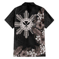 Tropical Hawaii and Philippines Family Matching Off Shoulder Maxi Dress and Hawaiian Shirt Kanaka Maoli and Sun Badge Batok Tattoo Grayscale