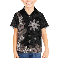 Tropical Hawaii and Philippines Family Matching Off Shoulder Maxi Dress and Hawaiian Shirt Kanaka Maoli and Sun Badge Batok Tattoo Grayscale