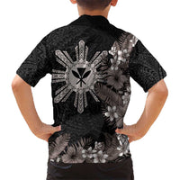 Tropical Hawaii and Philippines Kid Hawaiian Shirt Kanaka Maoli and Sun Badge Batok Tattoo Grayscale