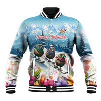 New Zealand Merry Christmas Baseball Jacket Kiwi Birds Snow Boarding-Vibrant Tropical Flower - Polynesian Pride