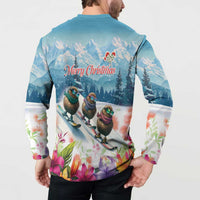 New Zealand Merry Christmas Button Sweatshirt Kiwi Birds Snow Boarding-Vibrant Tropical Flower - Polynesian Pride