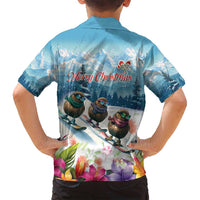 New Zealand Merry Christmas Family Matching Off Shoulder Maxi Dress and Hawaiian Shirt Kiwi Birds Snow Boarding-Vibrant Tropical Flower - Polynesian Pride