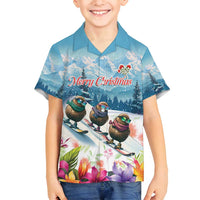 New Zealand Merry Christmas Family Matching Off Shoulder Maxi Dress and Hawaiian Shirt Kiwi Birds Snow Boarding-Vibrant Tropical Flower - Polynesian Pride