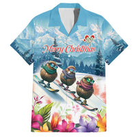 New Zealand Merry Christmas Family Matching Off Shoulder Short Dress and Hawaiian Shirt Kiwi Birds Snow Boarding-Vibrant Tropical Flower - Polynesian Pride