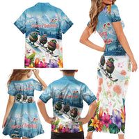 New Zealand Merry Christmas Family Matching Short Sleeve Bodycon Dress and Hawaiian Shirt Kiwi Birds Snow Boarding-Vibrant Tropical Flower - Polynesian Pride