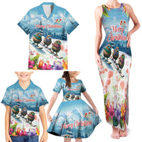 New Zealand Merry Christmas Family Matching Tank Maxi Dress and Hawaiian Shirt Kiwi Birds Snow Boarding-Vibrant Tropical Flower - Polynesian Pride