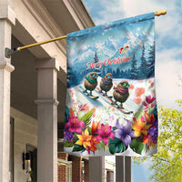 New Zealand Merry Christmas Garden Flag Kiwi Birds Snow Boarding-Vibrant Tropical Flower - Polynesian Pride