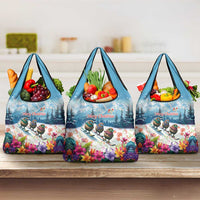 New Zealand Merry Christmas Grocery Bag Kiwi Birds Snow Boarding-Vibrant Tropical Flower - Polynesian Pride