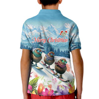 New Zealand Merry Christmas Kid Polo Shirt Kiwi Birds Snow Boarding-Vibrant Tropical Flower - Polynesian Pride