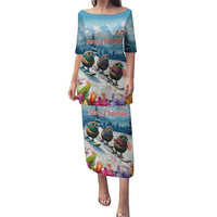 New Zealand Merry Christmas Puletasi Kiwi Birds Snow Boarding-Vibrant Tropical Flower - Polynesian Pride