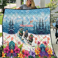 New Zealand Merry Christmas Quilt Kiwi Birds Snow Boarding-Vibrant Tropical Flower - Polynesian Pride
