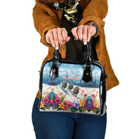New Zealand Merry Christmas Shoulder Handbag Kiwi Birds Snow Boarding-Vibrant Tropical Flower - Polynesian Pride