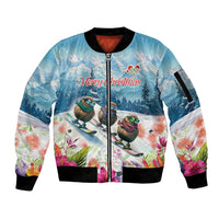 New Zealand Merry Christmas Sleeve Zip Bomber Jacket Kiwi Birds Snow Boarding-Vibrant Tropical Flower - Polynesian Pride