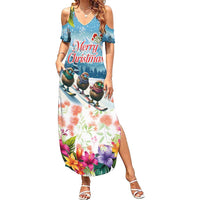 New Zealand Merry Christmas Summer Maxi Dress Kiwi Birds Snow Boarding-Vibrant Tropical Flower - Polynesian Pride