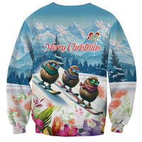 New Zealand Merry Christmas Sweatshirt Kiwi Birds Snow Boarding-Vibrant Tropical Flower - Polynesian Pride