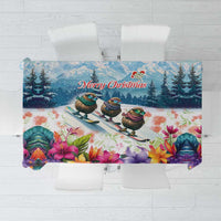 New Zealand Merry Christmas Tablecloth Kiwi Birds Snow Boarding-Vibrant Tropical Flower - Polynesian Pride