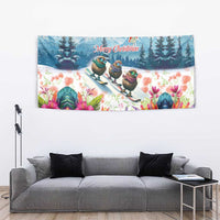 New Zealand Merry Christmas Tapestry Kiwi Birds Snow Boarding-Vibrant Tropical Flower - Polynesian Pride