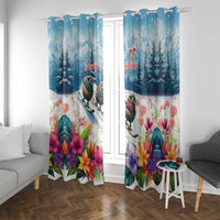 New Zealand Merry Christmas Window Curtain Kiwi Birds Snow Boarding-Vibrant Tropical Flower - Polynesian Pride