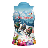New Zealand Merry Christmas Women Sleeveless Polo Shirt Kiwi Birds Snow Boarding-Vibrant Tropical Flower - Polynesian Pride