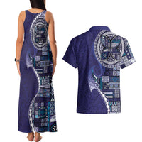 Samoan Siapo Art Tattoo Polynesian Pattern Couples Matching Tank Maxi Dress and Hawaiian Shirt Navy Color - Polynesian Pride