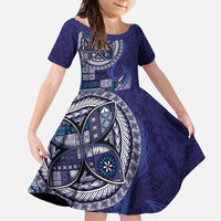 Samoan Siapo Art Tattoo Polynesian Pattern Family Matching Off Shoulder Maxi Dress and Hawaiian Shirt Navy Color - Polynesian Pride