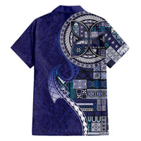 Samoan Siapo Art Tattoo Polynesian Pattern Family Matching Off Shoulder Maxi Dress and Hawaiian Shirt Navy Color - Polynesian Pride