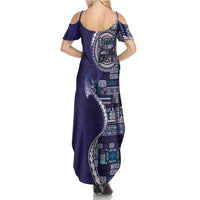 Samoan Siapo Art Tattoo Polynesian Pattern Family Matching Summer Maxi Dress and Hawaiian Shirt Navy Color - Polynesian Pride