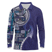 Samoan Siapo Art Tattoo Polynesian Pattern Long Sleeve Polo Shirt Navy Color LT03 Navy - Polynesian Pride