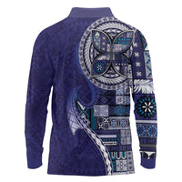Samoan Siapo Art Tattoo Polynesian Pattern Long Sleeve Polo Shirt Navy Color LT03 - Polynesian Pride