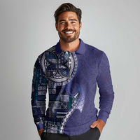 Samoan Siapo Art Tattoo Polynesian Pattern Long Sleeve Polo Shirt Navy Color LT03 - Polynesian Pride