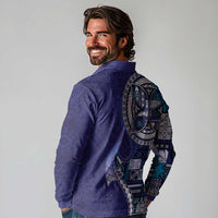 Samoan Siapo Art Tattoo Polynesian Pattern Long Sleeve Polo Shirt Navy Color LT03 - Polynesian Pride