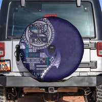 Samoan Siapo Art Tattoo Polynesian Pattern Spare Tire Cover Navy Color - Polynesian Pride