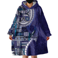 Samoan Siapo Art Tattoo Polynesian Pattern Wearable Blanket Hoodie Navy Color - Polynesian Pride
