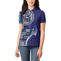 Samoan Siapo Art Tattoo Polynesian Pattern Women Polo Shirt Navy Color - Polynesian Pride