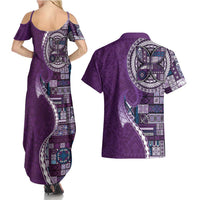 Samoan Siapo Art Tattoo Polynesian Pattern Couples Matching Summer Maxi Dress and Hawaiian Shirt Purple Color - Polynesian Pride