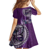 Samoan Siapo Art Tattoo Polynesian Pattern Family Matching Off Shoulder Maxi Dress and Hawaiian Shirt Purple Color - Polynesian Pride
