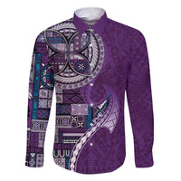 Samoan Siapo Art Tattoo Polynesian Pattern Family Matching Summer Maxi Dress and Hawaiian Shirt Purple Color - Polynesian Pride