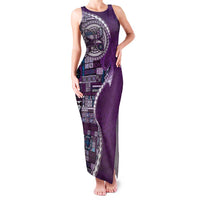 Samoan Siapo Art Tattoo Polynesian Pattern Family Matching Tank Maxi Dress and Hawaiian Shirt Purple Color - Polynesian Pride