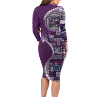 Samoan Siapo Art Tattoo Polynesian Pattern Long Sleeve Bodycon Dress Purple Color - Polynesian Pride