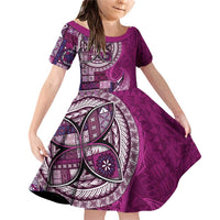 Samoan Siapo Art Tattoo Polynesian Pattern Family Matching Off Shoulder Short Dress and Hawaiian Shirt Pink Color - Polynesian Pride