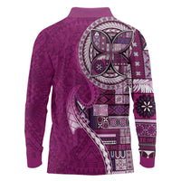 Samoan Siapo Art Tattoo Polynesian Pattern Long Sleeve Polo Shirt Pink Color LT03 - Polynesian Pride