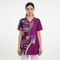 Samoan Siapo Art Tattoo Polynesian Pattern Scrub Top Pink Color - Polynesian Pride