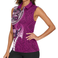 Samoan Siapo Art Tattoo Polynesian Pattern Women Sleeveless Polo Shirt Pink Color - Polynesian Pride