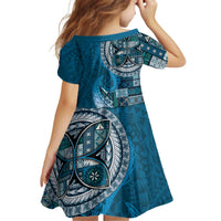 Samoan Siapo Art Tattoo Polynesian Pattern Kid Short Sleeve Dress Teal Color LT03 - Polynesian Pride