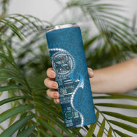 Samoan Siapo Art Tattoo Polynesian Pattern Skinny Tumbler Teal Color - Polynesian Pride