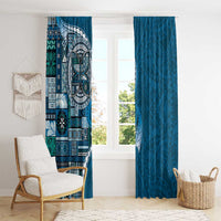 Samoan Siapo Art Tattoo Polynesian Pattern Window Curtain Teal Color - Polynesian Pride