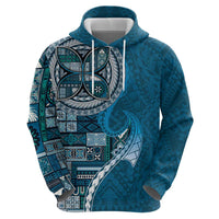 Samoan Siapo Art Tattoo Polynesian Pattern Zip Hoodie Teal Color - Polynesian Pride