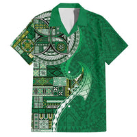 Samoan Siapo Art Tattoo Polynesian Pattern Family Matching Long Sleeve Bodycon Dress and Hawaiian Shirt Green Color - Polynesian Pride