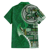 Samoan Siapo Art Tattoo Polynesian Pattern Family Matching Off Shoulder Maxi Dress and Hawaiian Shirt Green Color - Polynesian Pride