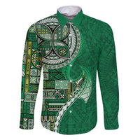 Samoan Siapo Art Tattoo Polynesian Pattern Family Matching Summer Maxi Dress and Hawaiian Shirt Green Color - Polynesian Pride